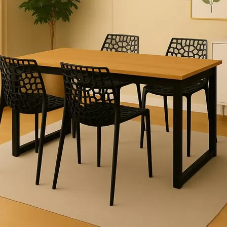 Conjunto De Jantar 4 Gruvyer Pretas Com Mesa Tampo Madeira