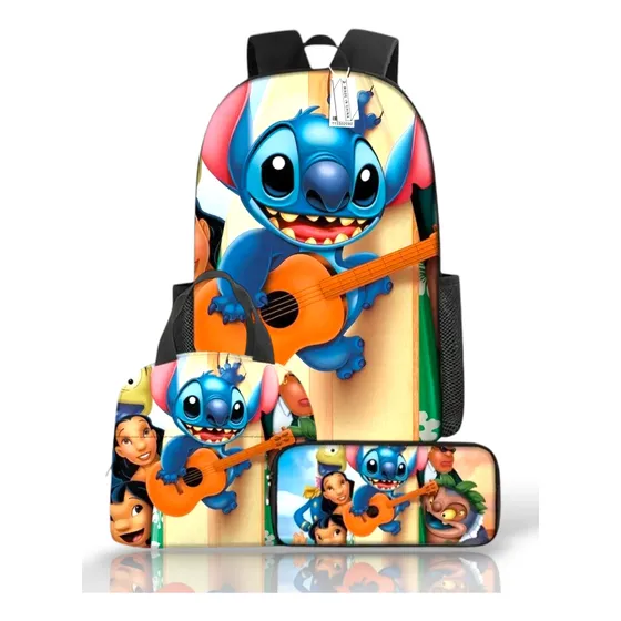 Mochila Escolar Stitch Morral 3 Pz Bolso Lonchera Cartuchera