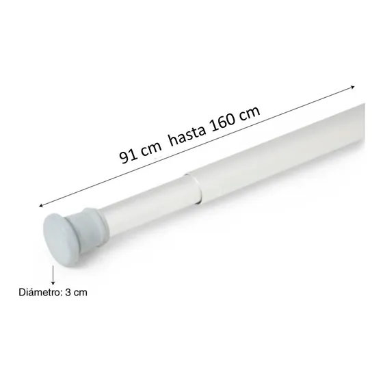 Tubo Cortinero Blanco 3 Cm Diámetro X 91 - 160cm Largo Baño 
