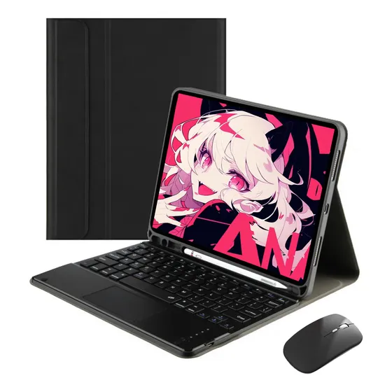 Capa + Teclado Touch +mouse Para iPad 6ª 5ª Geração/air/air2 Cor Preto Teclado Touchpad Mouse Bluetooth