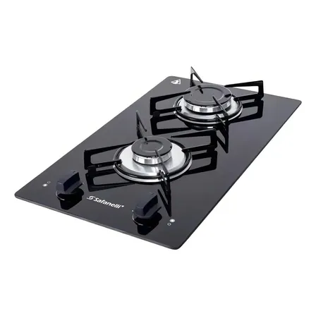 Cooktop Safanelli de Vidro Preto com 2 Bocas para Gás GLP