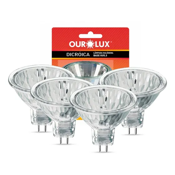 Kit 4 Lâmpadas Halógena Dicróica Mr16 50w 12v Gu5.3 2800k