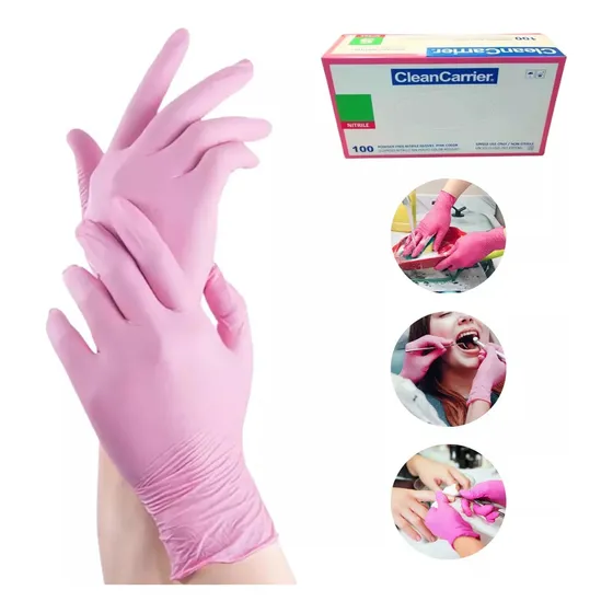 Guante Nitrilo Rosado Clean Carrier 100 Unidades Color Rosa Talla M