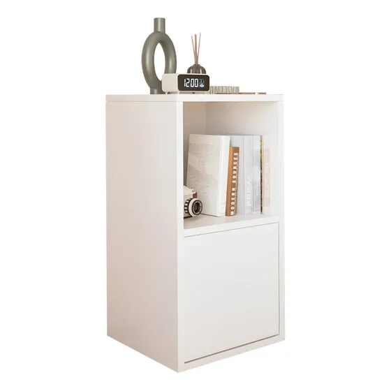 Mesa De Noche Minimalista Recámara Auxiliar Almacenamiento Acabado Mate Color Blanco Frosty