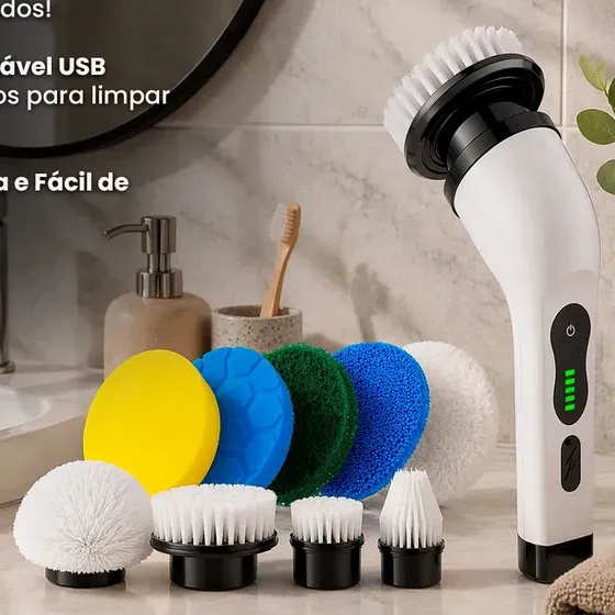 Esfregão Escova Elétrica Giratória 9 em 1 Recarregável Sem Fio 25W Limpeza Profunda com Cabo Extenso