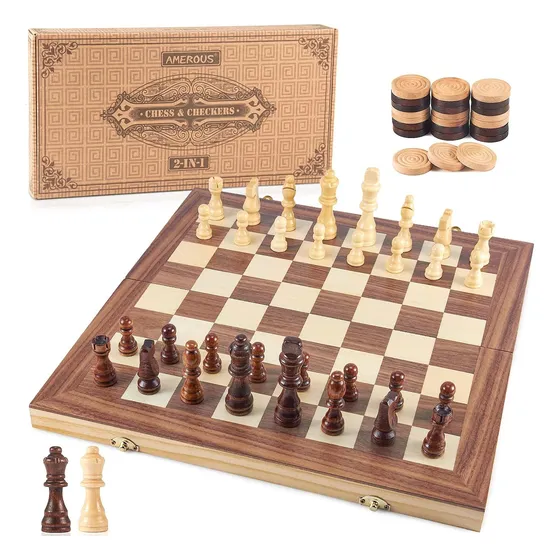 Wooden Chess Set Folding Magnetic Large Board