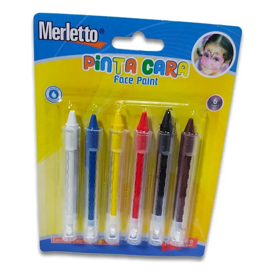 Pinta Caritas Tipo Lapiz 6 Colores Pack De 3 Unds Merletto