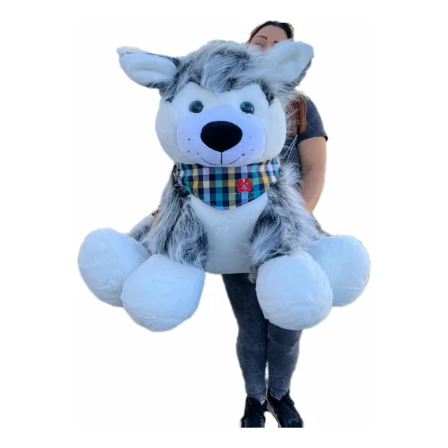 Perro De Peluche Lobo Siberiano Husky Grande 90cm +3 Globos
