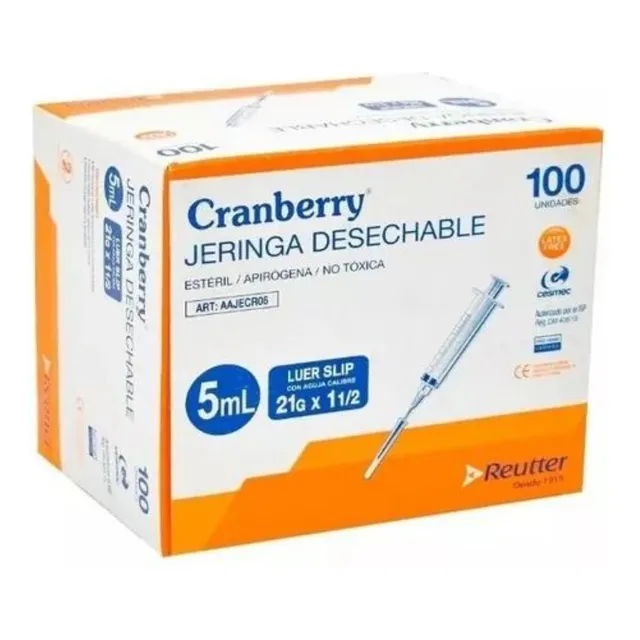 Jeringa Desechable Luer Slip 5cc 21g X 1 1/2 Caja 100 Unid.