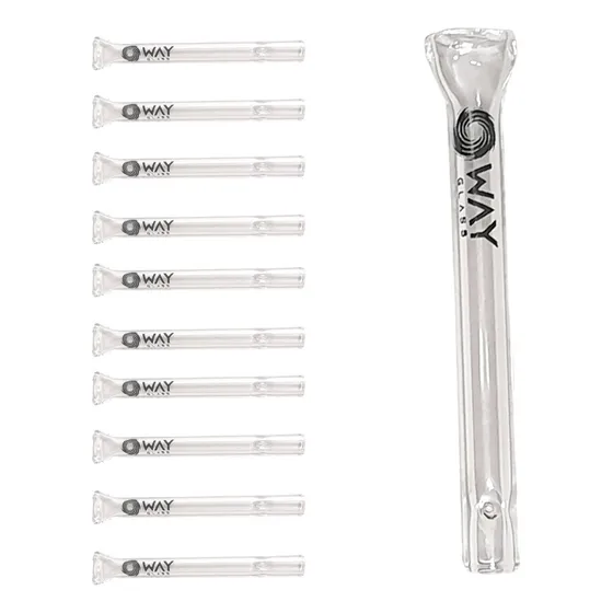 Kit 10 Piteiras de Vidro Finas 5mm x 5cm Bocal Achatado Flat Way Glass