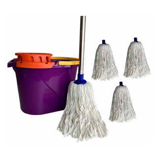 Conjunto 4 Refil Mop Com Cabo 1,48mt+ Balde 14lt Espremedor Conjunto 4 Refil Mop Com Cabo 1,48mt+ Balde 14lt Espremedor