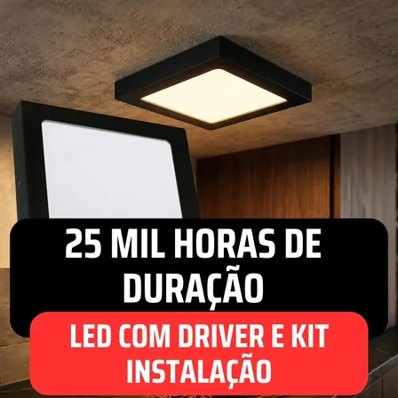 Plafon Led Quadrado Sobrepor Estrutura Preta Bivolt 110v/220v Painel Luminária Com Driver 18w Slim 20x20 Teto Quarto Sala Cozinha Corredor Escritório Forro Gesso Pvc Madeira Vmd Homecenter