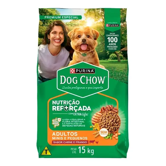 Alimento Ração Dog Chow Raças Pequenas 15kg Sabor Carne, Frango E Arroz