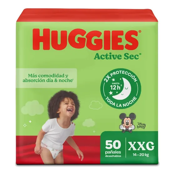 100 Pañales Huggies Active Sec Eta - Unidad a $1560