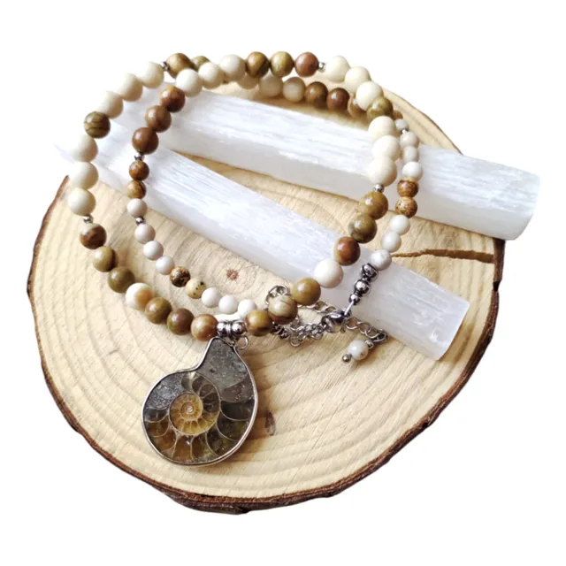Collar Hombre Fósil De Ammonite Natural Ajustable Acero Q.