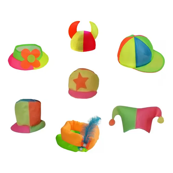 10 Gorros Fluo Tela, Cotillon Modelos Surtidos