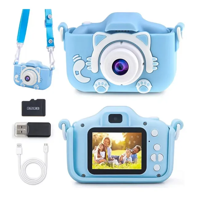 Mini Cámara Fotográfica Digital Para Niños Con Funda Y 32 Gb