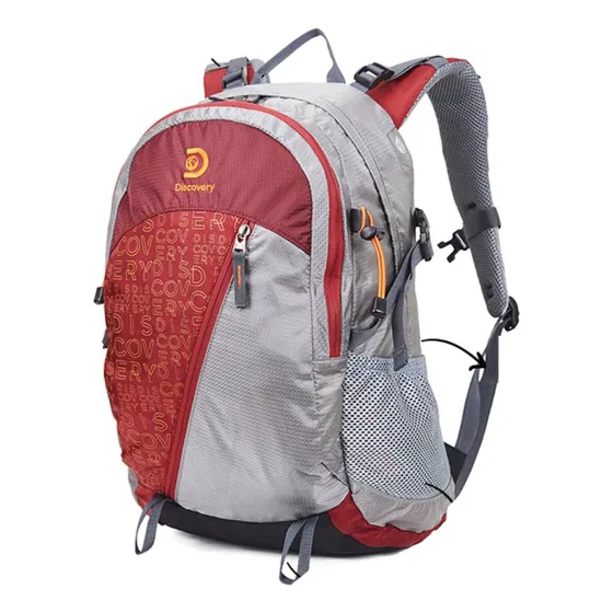 Mochila Discovery Adventures 40 Litros Grande Super Amplia Color Gris Con Rojo Diseño De La Tela Lisa