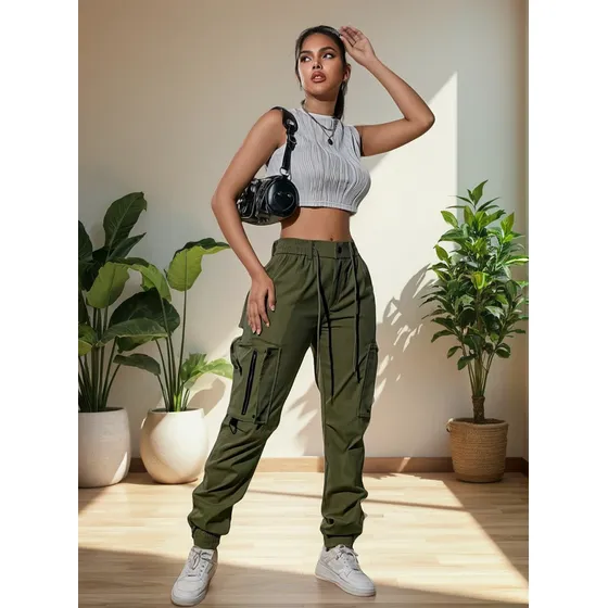 Pantalones Cargo Con Bolsilos Ajustable