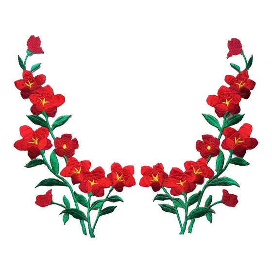 Parche Bordado Encaje Flor Ciruelo Aplique Para Coser 2 Rojo