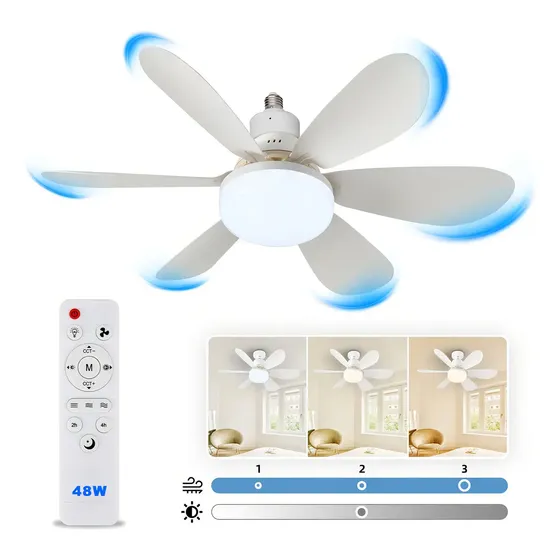 Cozylady Lámpara De Ventilador Led 48W E26 20.5'' Ventiladores De Techo Cantidad De Aspas 6 Estructura Blanco Aspas Blanco Diámetro 52 Cm Frecuencia 60hz Material De Las Aspas Plástico