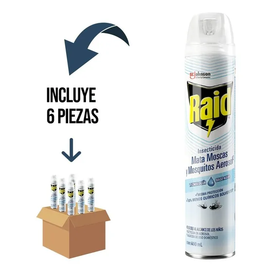 6 Pz Insecticida Raid Mata Moscas 400ml