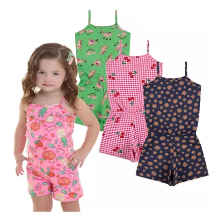 Kit 3 Macaquinho Infantil Menina Estampada Sortida Tam 1 A 8