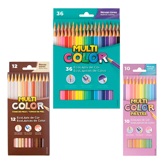 Lápis De Cor Kit 36 Cores + 12 Tons De Pele + 10 Pastel Nf