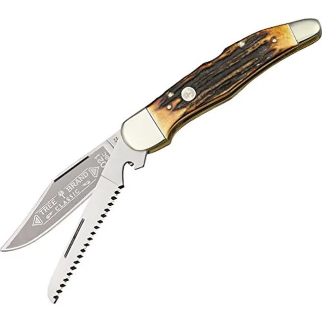 Boker 114021s Stag Double Lock Hunter Pocket Knife With 440c
