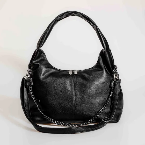 Cartera Bolso Shopper Mujer Con Correa Regulable Y Cadena Color Negro Correa De Hombro Negro