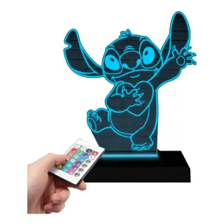 Luminåria Led 3d | Lilo Stitch Coração 16 Cores + Controle Luminåria Led 3d | Lilo Stitch Coração 16 Cores + Controle
