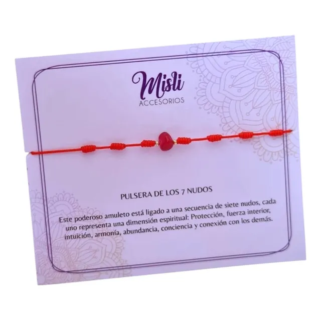 Pulsera Protección 7 Nudos Cuarzo Piedra Natural Kabbalah
