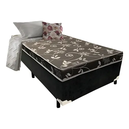 Cama Box Solteiro Conjugado Ortopédico Sleep Black 88x188 Cor Preto