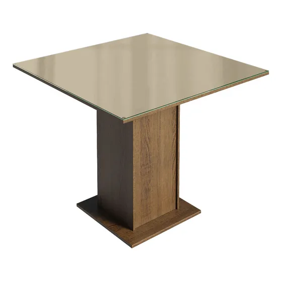 Mesa de Comedor Cuadrada con tapa de cristal 4 Puestos Marrón y Crema Madesa 53635Z2TB