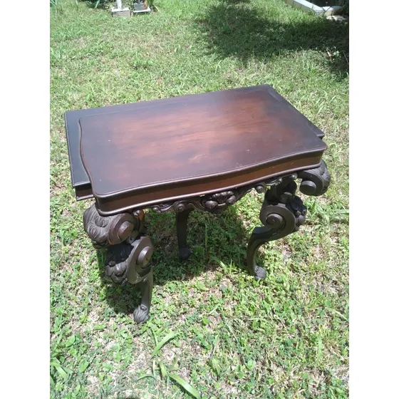 Mesa Inglesa Antigua De Madera Tallada Rectangular