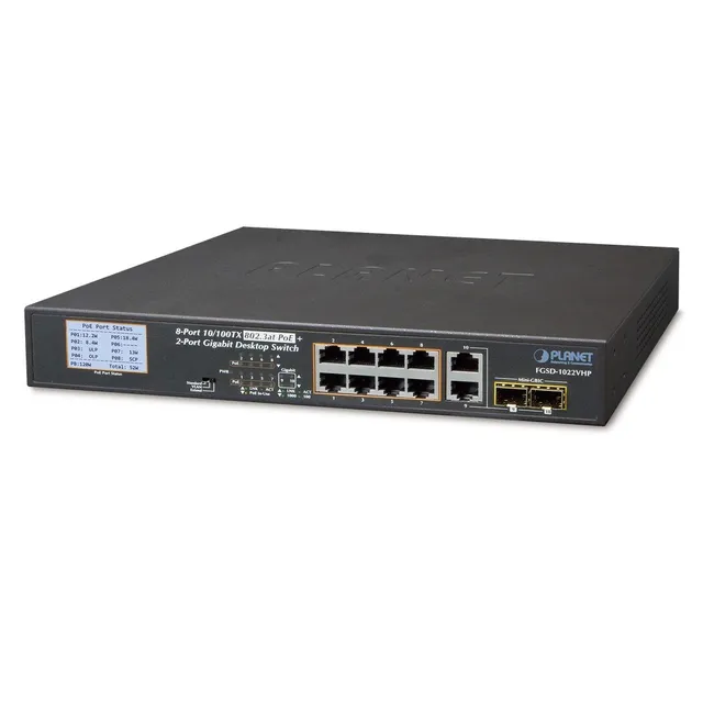 Switch Poe 8 Ptos 250mts Pantalla Lcd Monitoreo Fgsd-1022vhp