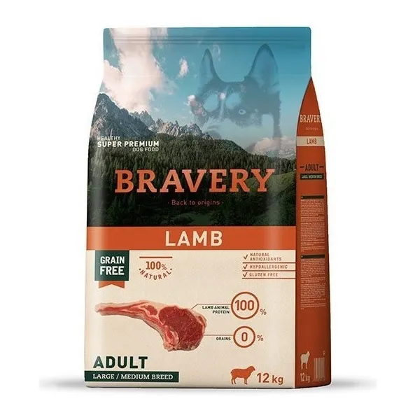 Alimento Bravery Super Premium Adult Dog Large/Medium Breeds para perro adulto de raza mediana y grande sabor cordero de 12 kg