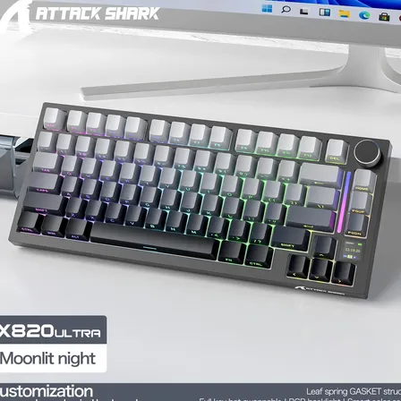 Teclado Mecânico De Vedação Trimodo Attack Shark X820 Ultra Noite Iluminada Pela Lua Inglês Us
