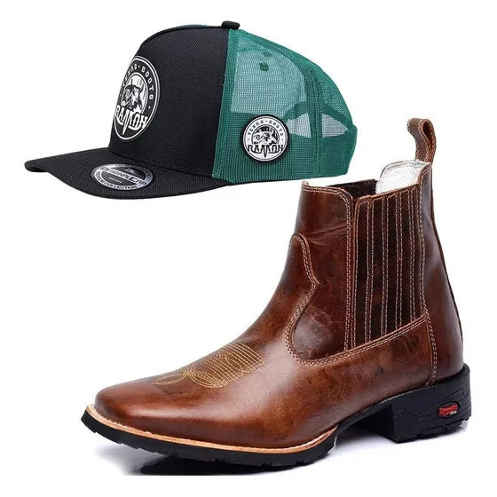 Botina Texana Country Bota Bico Quadrado Carteira Cano Curto