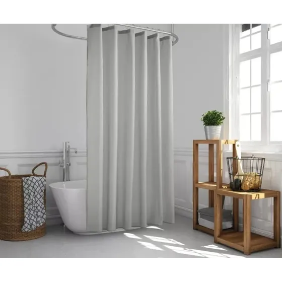 Cortina De Baño Tela Lino Jackard C/ Ganchos Rolller Premium