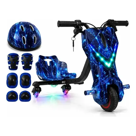 Triciclo Moto Elétrico Drift Infantil 250w Kit Proteção Azul