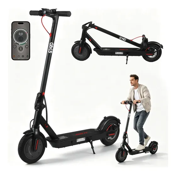 Patinete Elétrico GM5 P1 Preto Dobrável com Bluetooth, 25 Km/h e Autonomia de 22 Km