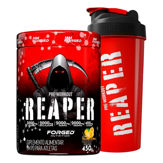 Pré Treino Reaper 2.0 450g Alta Performance Creatina, Beta Alanina, Cafeína, Arginina, Tirosina Sabor Yellow Citrus - Forged Nutrition