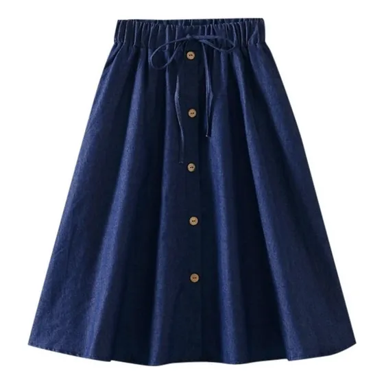 Falda Larga For Mujer De Mezclilla Vintage De Cintura A [s]