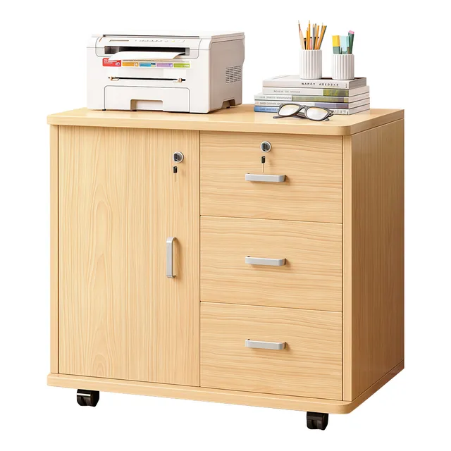 Archivero De Madera Para Oficina Con Llave 3 Cajones 60 Cm Madera Clara