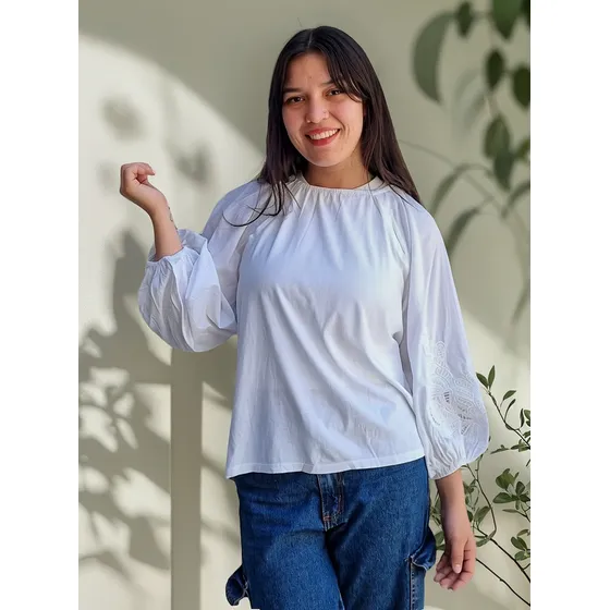 Blusa Style&co Manga Globo Detalle Broderie Importada India
