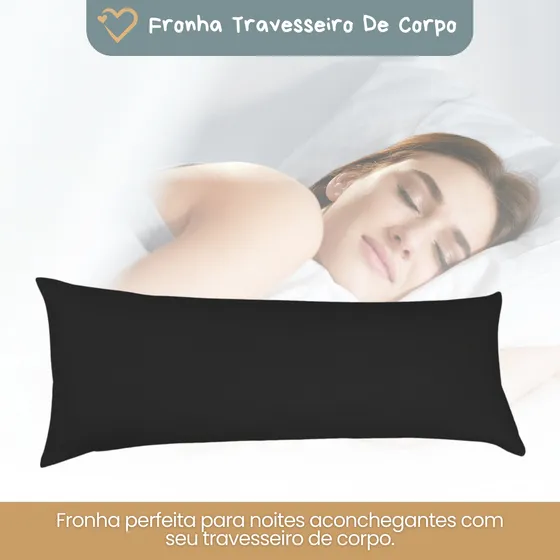 Fronha Travesseiro Corporal Xuxão Fibra Siliconada Alívio Nas Costas 1,35x45 - Preto Macio