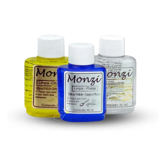 Kit 3 Limpa Jóias Ouro Chapeados Pratas Liquido Monzi 35ml