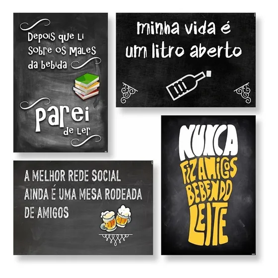 Kit Com 4 Placas Decorativas Em Mdf - Frases Boteco Bebidas