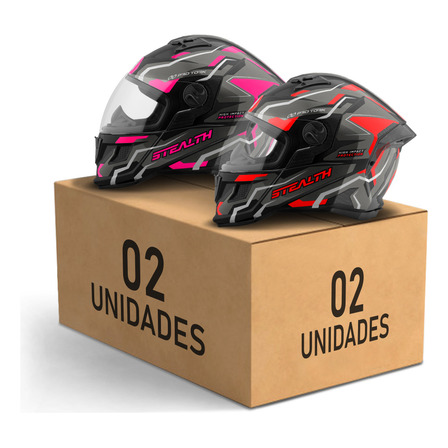 Kit 2 Capacete Stealth Hawk Fechado Viseira Cristal Pro Tork Kit 2 Capacete Stealth Hawk Fechado Viseira Cristal Pro Tork